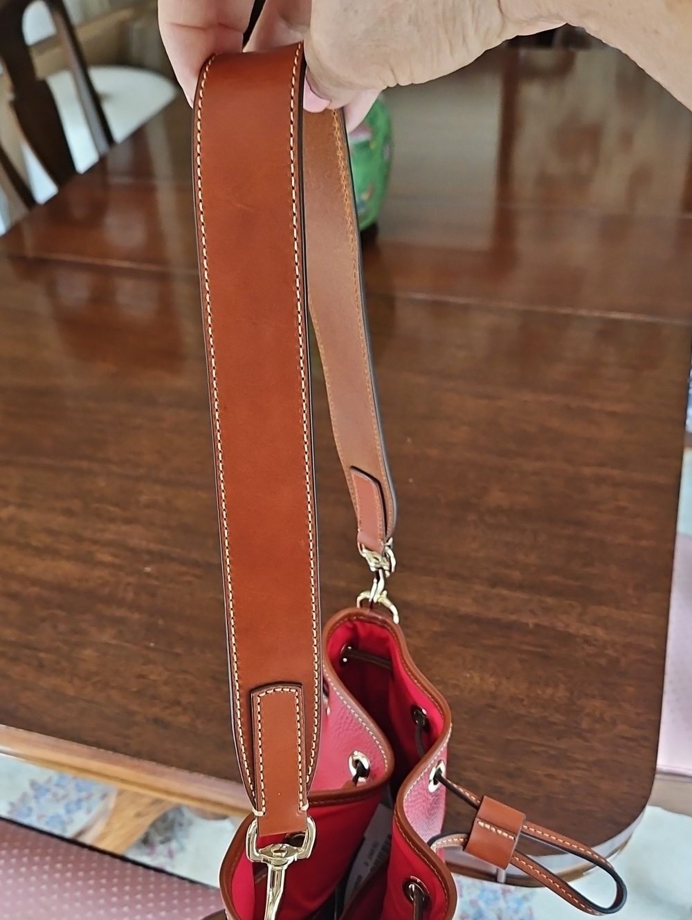 Dooney & Bourke Red Pebble Leather Drawstring Shoulder Bag - Picture 5 of 16
